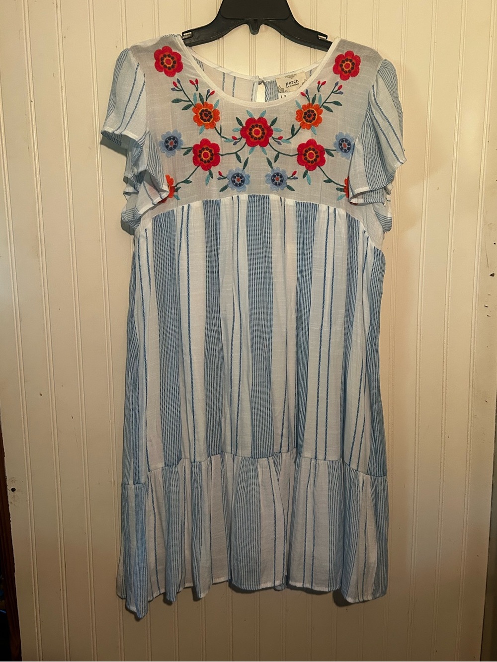 Floral Embroidered Striped Dress